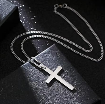 UNISEX SIMPLE STYLE SILVER CROSS TITANIUM STEEL PENDANT NECKLACE