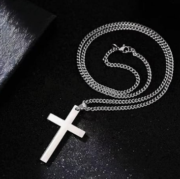 UNISEX SIMPLE STYLE SILVER CROSS TITANIUM STEEL PENDANT NECKLACE