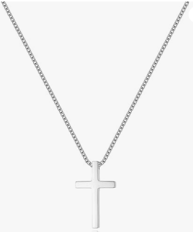 UNISEX SIMPLE STYLE SILVER CROSS TITANIUM STEEL PENDANT NECKLACE