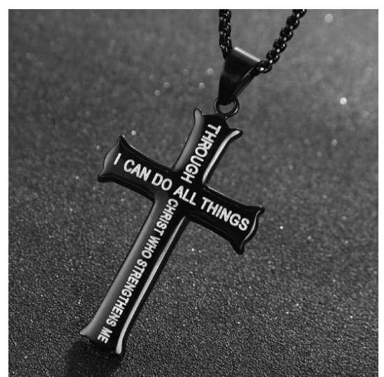 MENS SILVER CROSS TITANIUM STEEL BIBLE SCRIPTURE PENDANT NECKLACE