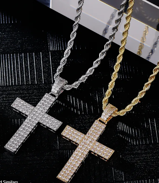 MENS STAINLESS STEEL GOLD AND SILVER CROSS PENDANT