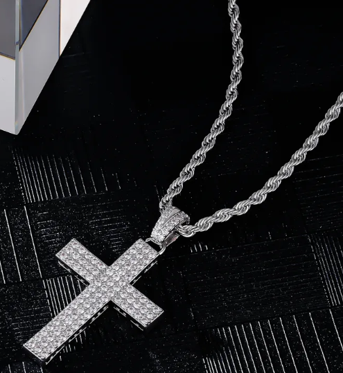 MENS STAINLESS STEEL GOLD AND SILVER CROSS PENDANT