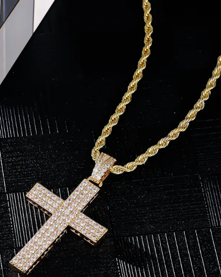 MENS STAINLESS STEEL GOLD AND SILVER CROSS PENDANT