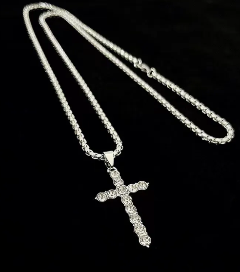 UNISEX SIMPLE CROSS SILVER TITANIUM STEEL PENDANT NECKLACE